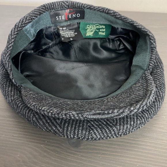 Stefeno Herringbone Cashmere Wool Blend Tweed Ascot Cap Newsboy Grey Size S - Picture 5 of 8